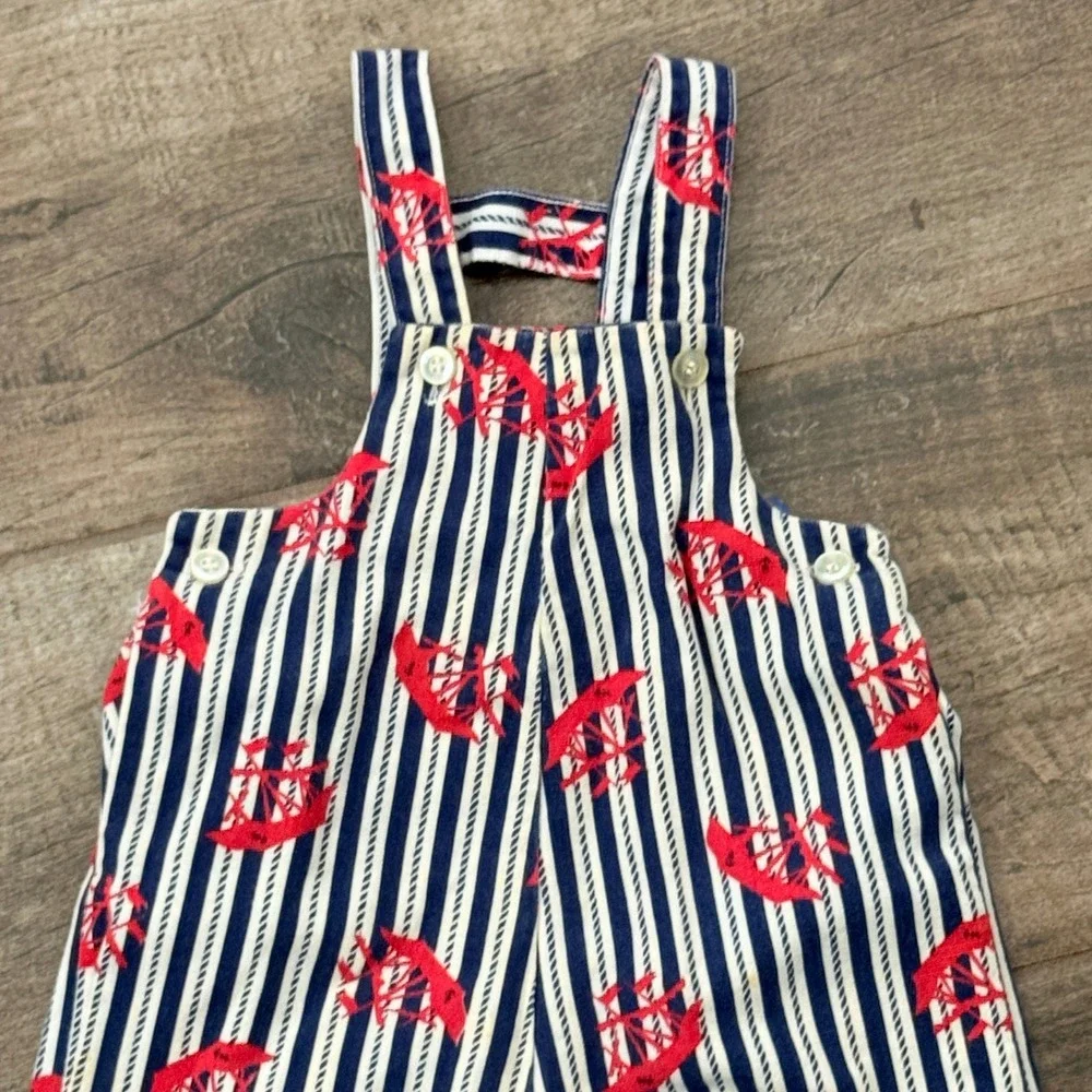 Healthtex Vintage Baby Stantoos Nautical Striped Overalls, Navy Red, 12mo